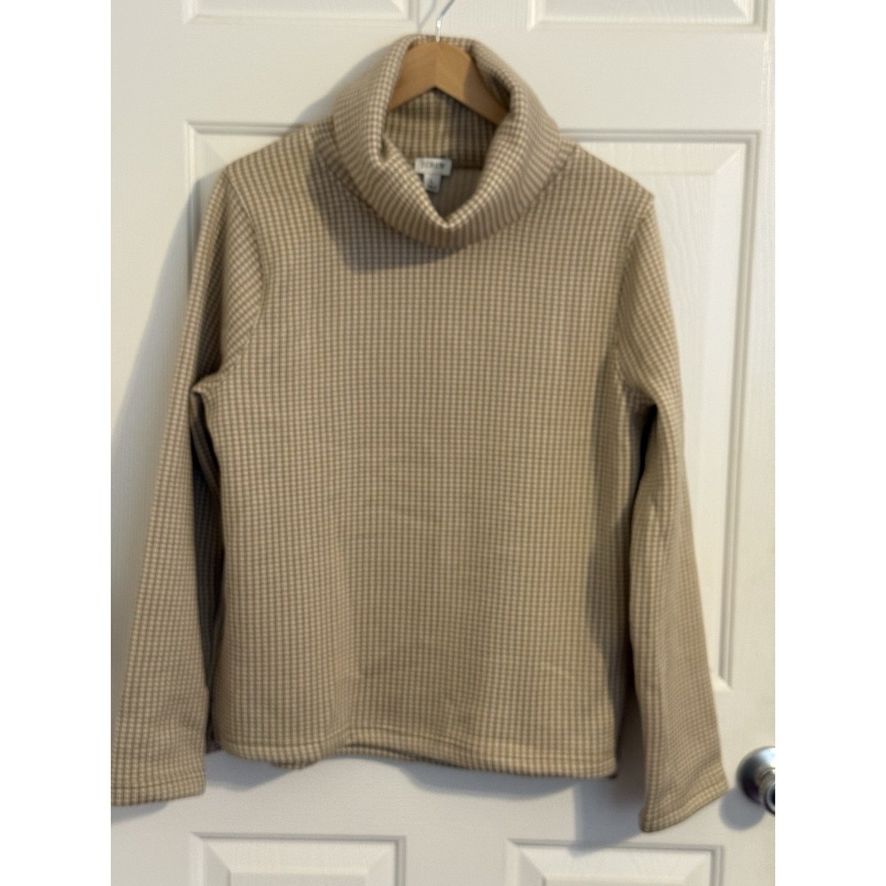 J.CREW Tan Gingham Knit Turtleneck  Sweater Long Sleeve Size L preppy Classic